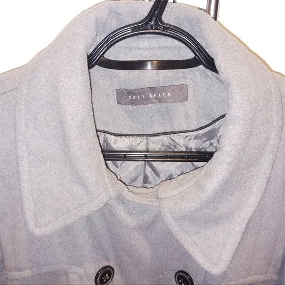 Light Grey Wool Collared Pea Coat - Picture 5 of 12